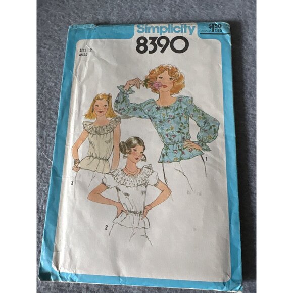 Vintage 1977 Simplicity 8390 Sewing Pattern Miss Size 12 Ruffled Tops Uncut - Picture 1 of 5